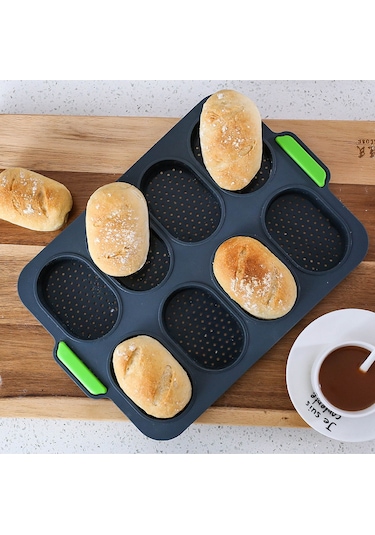 8 Oval Baget Kek Kalıbı Çerçeveli Fransız Dıy Çörek Kalıbı Yapışm Siyah