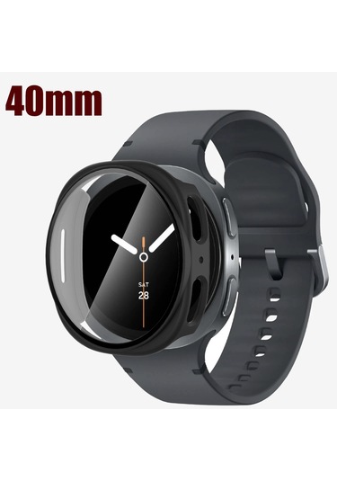 Samsung Galaxy Watch 8 40/44mm Sert Tamponlu Dahili Filmlerle Uyumlu Temperli Cam Ekran Koruyuculu Darbeye Dayanıklı Saat Kılıfı