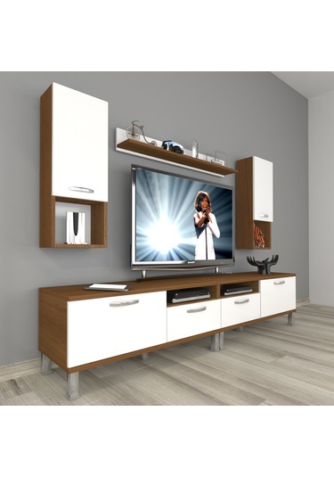 Decoraktiv Eko 5220da Slm Krom Ayaklı Tv Ünitesi Tv Sehpası Ceviz - Beyaz