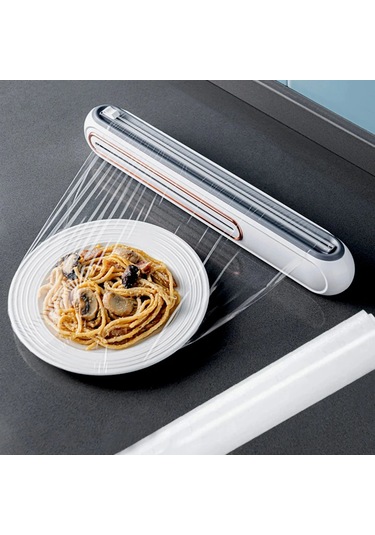 Shopytech Mıknatıslı Streç Film Folyo Yağlı Kağıt Dispenseri Çift Yönlü Bıçaklı 30 Cm Rulo Kesici Beyaz