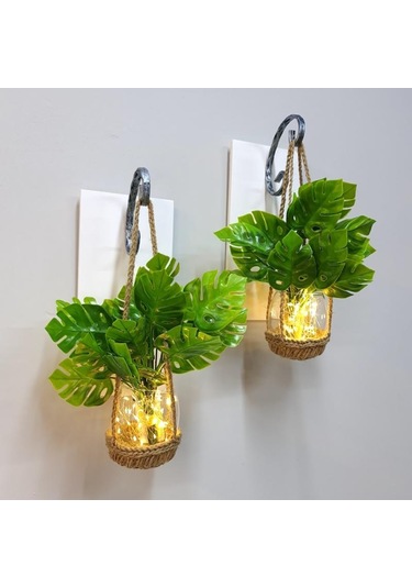 Duvar Dekoru, Led Işıklı, Deve Tabanı Çiçekli, Beyaz Aplik İkili Set