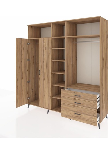 Kronos Dolap 9 Raflı 3 Çekmeceli 2 Askılı 220x59x243 Çam-çam/çam Atlas Çam/atlas Çam
