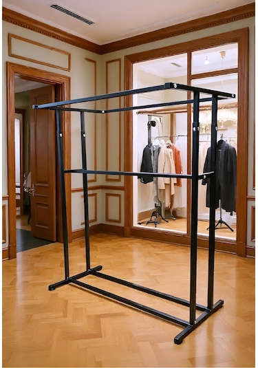 Premium 150 Cm Çelik Konfeksiyon En 105 Cm Elbise Askılık Tekerlekli Demonte Portmanto Hanger Siyah