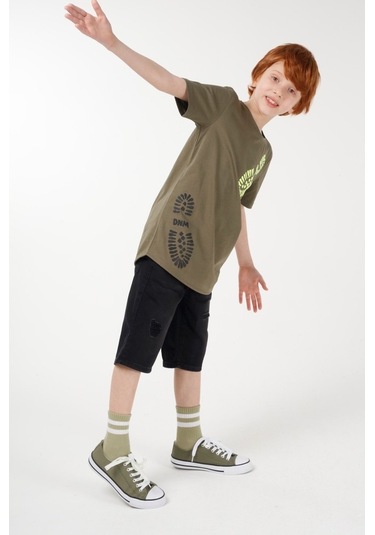 Brz Kids Baskılı Erkek Çocuk Kısa Kollu T-Shirt Haki