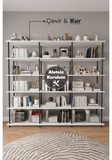 Çevir Kur 200 Cm Beyaz Kitaplık Beyaz