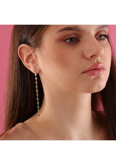 Queen Silver Jewelry 925 Ayar Gümüş Yeşil Renk Geçişli Küpe Altın