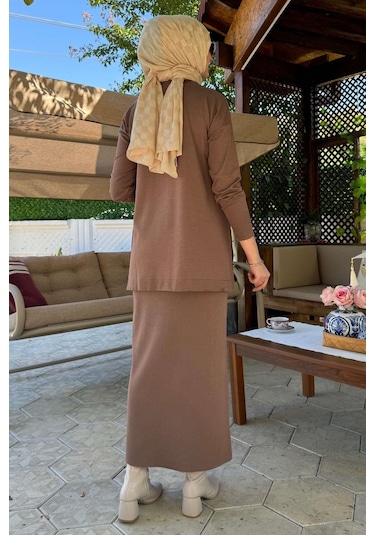 Sezen Triko Takım Sütlü Kahve Çok Renkli