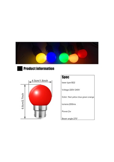 20 Adet Renkli Led Ampul Seti B22 Bayonet Ampuller 2w Kırmızı, Sarı, Turuncu, Yeşil, Mavi, Rakipsiz 20w'a Eşdeğer