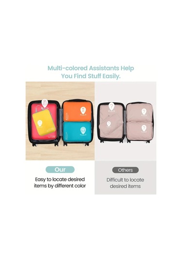 Fochsia 4 Parça Canlı Renk Sıkıştırma Seyahat Organizatörü Çantaları Black Nylon Yıkanabilir Ahşap