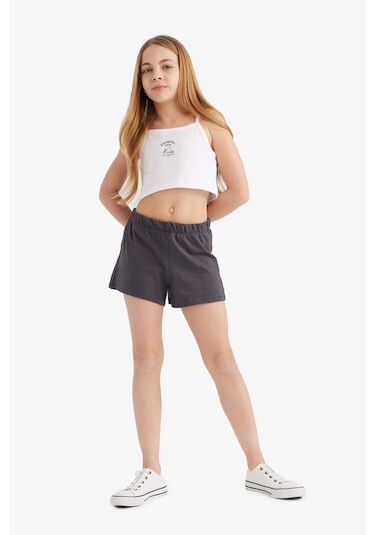 DeFacto Kız Çocuk 2'li Takım Baskılı Atlet Beli Lastikli Şort E5696A825HSAR1 Antrasit