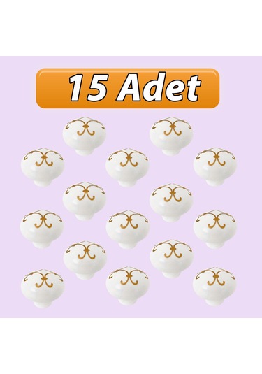 15 Adet Defne Altın Çizgili Beyaz Polimer Düğme Kulp Mantar Mobilya Mutfak Dolabı Çekmece Kulbu Kulpları