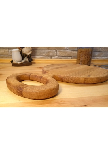 Ahşap Saplı Yuvarlak Pizza Sunum Kesme Tahtası