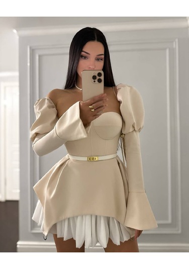 Dalgıç Ve Jessica Kumaş Fermuarlı Gloplu Kemerli Elbise M