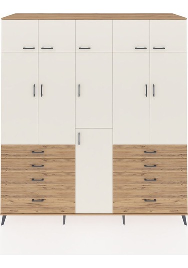 Kronos Dolap 8 Raflı 8 Çekmeceli 3 Askılı 220x59x243 Çam-aytaşı/çam Aytası/atlas Çam