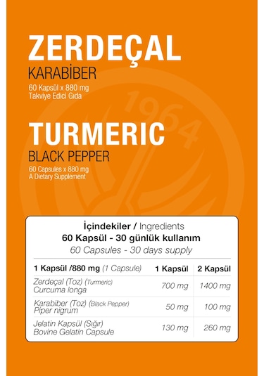 Sepe Natural Turmeric Blackpepper Zerdeçal Karabiber Full Potency 60 Kapsül x 880 MG