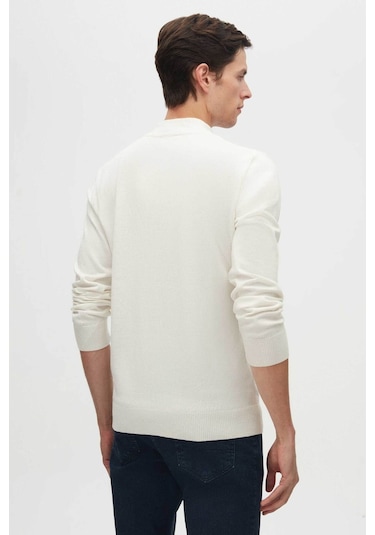 D's Damat Regular Fit Ekru Pamuk Karışımlı Yarım Balıkçı Triko Kazak Ekru