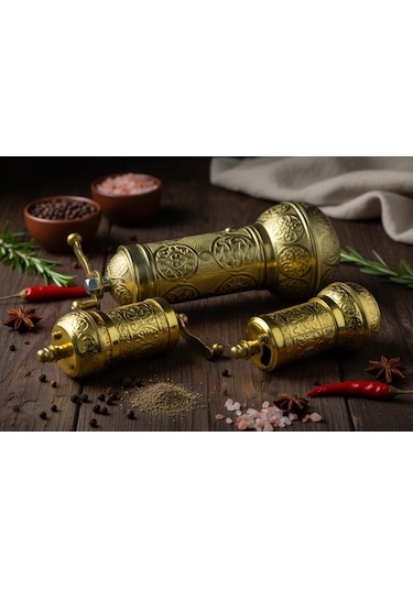 Ludıa Zamak Metal Altın Renk 3 Lü Set Karabiber,kahve,çörek Otu El Değirmeni Öğütücü Grinder Altın