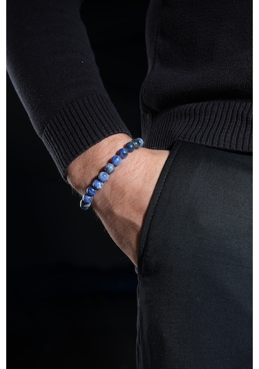 Ssilhoutte Doğaltaş Sertifikalı Doğal Taşlı Sodalit Bileklik, Erkek Kadın Ve Unisex Tasarım Bileklik 8mm Sodalit Mavi