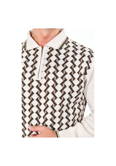 Kamalı Erkek Çelik Örgü Gömlek Yaka Fermuarlı Polo Yakalı Tüylenmez Triko Kışlık Baba Kazak Taş