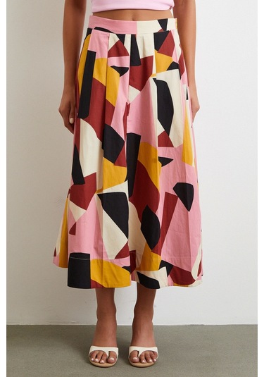 Desenli Midi Etek Pembe Pembe