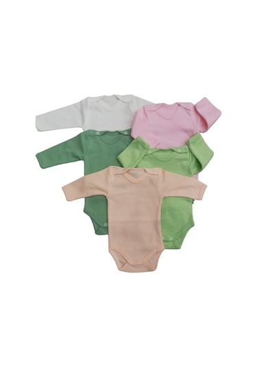 Özdemirli Bebe Uzun Kollu Çıtçıtlı Badi Bisiklet Yaka Body Zıbın (5li Paket)