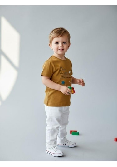 Zekids Erkek Bebek Pamuklu Baskılı T-shirt-16931 Sarı