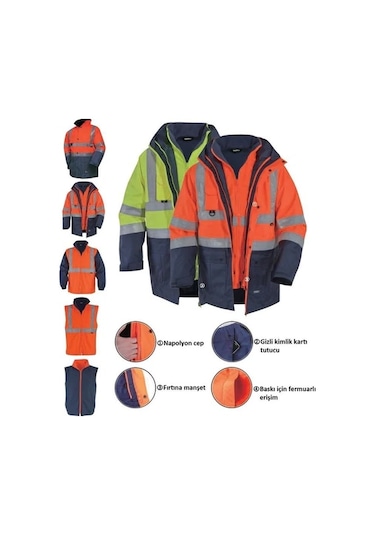 Glp Oxford 5+1 Reflektörlü Içi Çıkmalı Kışlık Parka Mont Sarı Lacivert Lacivert-Sarı