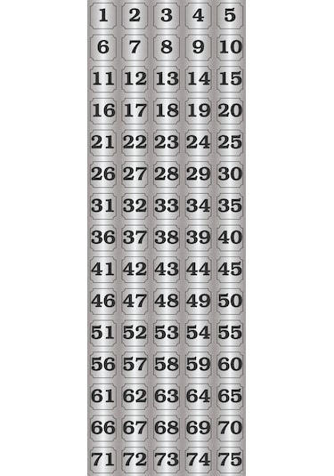 1-75 Kapı, Masa, Dolap Numarası Gümüş Metal Etiket 7x7 Cm