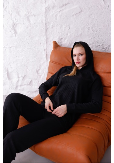 Kadın Oversize Kapüşonlu Takım Siyah