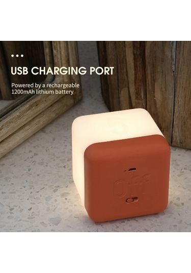 Ranyeek Turuncu Usb Şarjlı Küp Formlu Gece Lambası - 2 Aydınlatma Seviyesi Ve 5-60 Dakika Zamanlayıcı Fonksiyonu İle Yatak Odası, Çocuk Odası İçin Turuncu