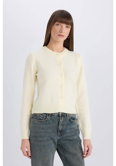 DeFacto Regular Fit Bisiklet Yaka Basic Düz Düğmeli Soft Touch Yumuşak Triko Hırka E3654AX25SPYL514 Sarı