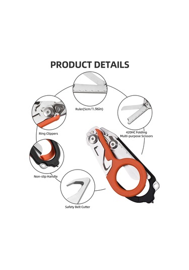 Hfambition Siyah Turuncu Çekirdekli Çok Fonksiyonlu Folding Makas - Dış Mekan Kamp Acil Kırıcı, Ölçücü, Açıcı Araç Seti