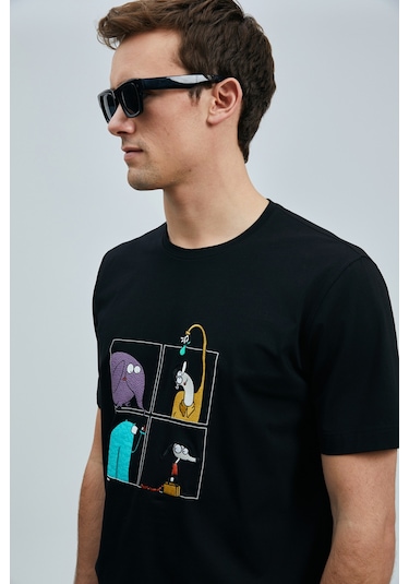 Lufian Funky Modern Grafik T- Shirt Siyah Siyah 111020254100100 Siyah