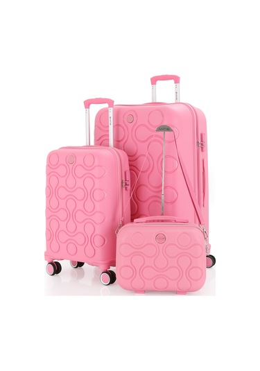 Mçs Polipropilen 3lü Valiz Seti Büyük & Kabin & Makyaj V376 S23sy1000053-set 00020 Pembe
