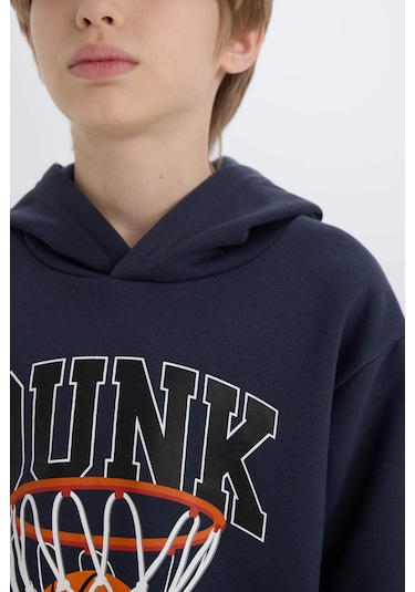 DeFacto Erkek Çocuk 2'li Takım Kapüşonlu Baskılı Sweatshirt Beli Paçası Lastikli Eşofman Altı B0410A824CWAR225