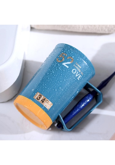 Suntek Yetişkin Arkadaşlar Için Kulplu Banyo Tumbler Kupası Mavi