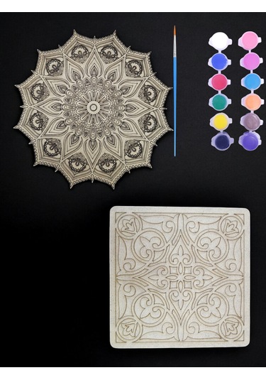 Ahşap 2'li Mandala Hobi Boyama Setleri