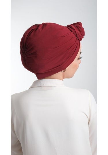 Bordo Pratik Hazır Geçmeli Tesettür Bone Kesik Elyaf Sade 2111_16 Bordo