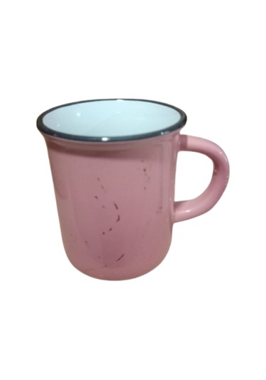 Seramik Kulplu Bardak Renkli Emaye Görünümlü 260 Cc - Pembe Pembe