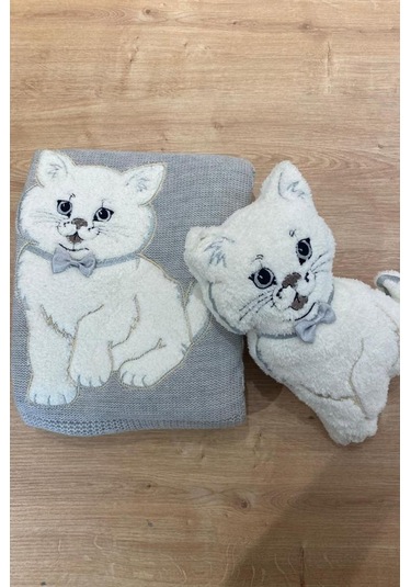 Oyuncak Hediyeli Bebek Triko Battaniye 90x90 Cm Gri Gri