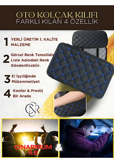 Dacia Solenza Deri Oto Kolçak Kılıfı, Kaliteli Süngerli Mavi Nakışlı.