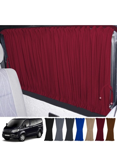 Pandami Ford Custom Kısa Şase 2012+ Uyumlu Bordo Raylı Oto Perde Takımı