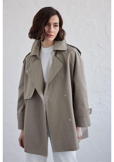 Oversıze Kısa Trençkot Çağla Çağla