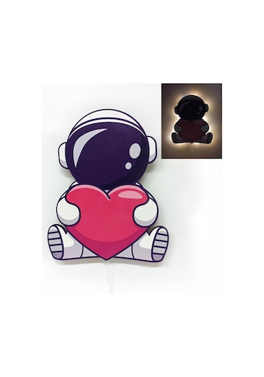 CajuArt Kalpli Astronot Ahşap Işıklı Çocuk Odası Duvar Tablosu