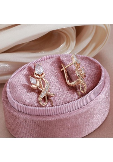 Altın&beyaz Zarif Gül Çiçek Damla Küpe Kadınlar Için Altın Renk Gelin Düğün Güzel Takı Lüks Küpe Hediyeler