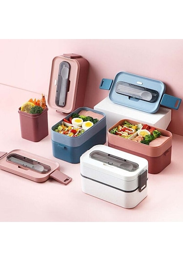 Yalıtımlı Öğle Yemeği Kutusu, Bento Öğle Yemeği Kutusu-1600ml, Çatal Bıçak Takımlı Öğle Yemeği Kutusu, Yetişkinler Ve Çocuklar İçin 2 Bölmeli Sızdırmaz Plastik Öğle Yemeği Kutusu --