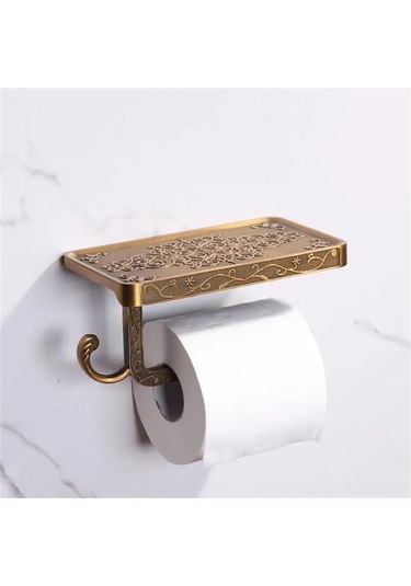 Gajeena Klasik Stili Duvarlı Tuvalet Kağıdı Dispenseri - Uzay Alüminyumlu, Telefon Rafı İçeren, Delme Yok Kurulum, Banyo Organizasyon Aracı Altın