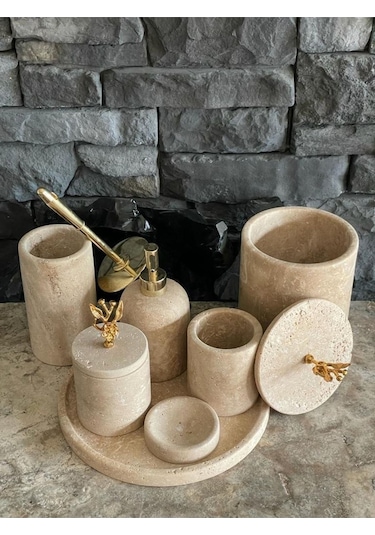 Light Traverten 7'li Banyo Seti Aksesuarlı Beyaz