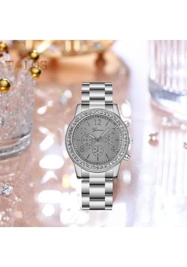 Kadın Kuvars İzle Yuvarlak Kadran Yapay Elmas Üç Gözlü Paslanmaz Alaşım Zaman Kontrolü Yüksek Doğruluk Bayan Kol Saati Günlük Parti Ofis Arkadaşlık Giyim Rose Gold