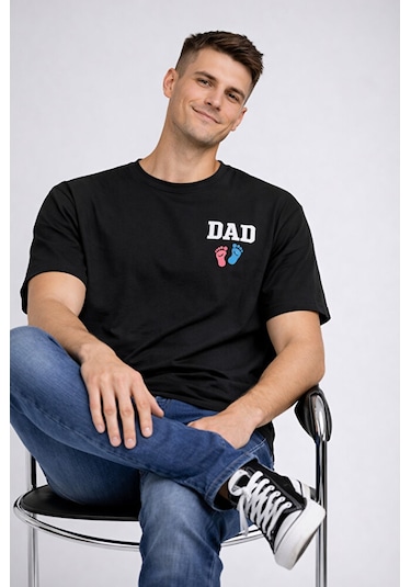 Nevermind Anne Baba Kombini Mom Dad Baskılı Çift Tişört Oversize Unisex 2 L Siyah - Beyaz